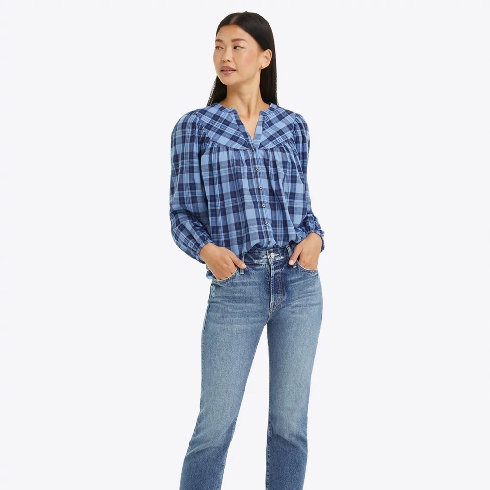 Draper James Button-Front Top in Midnight Plaid